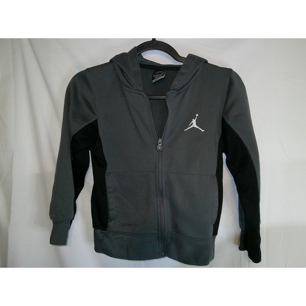 Kids Jordan Therma Fit Zip Up Hoodie Jacket‎ Gray Black Gym Sportswear Size S